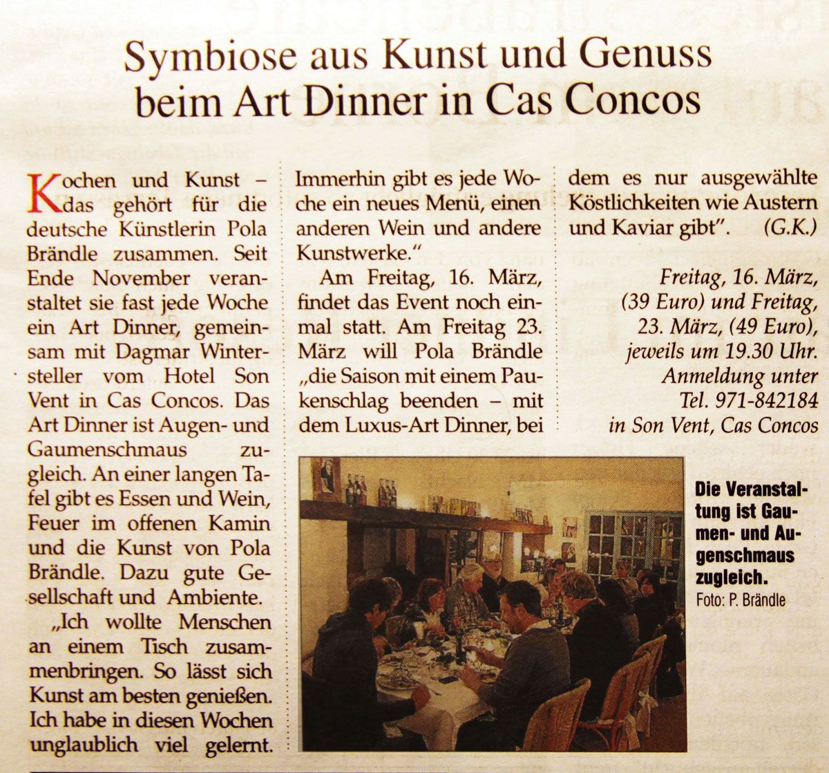 Symbiose aus Kunst und Genuss beim ArtDinner in Cas Concos 